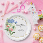 Geometrische bloemige bruidsshower Roze Blauwe Bot Papieren Bordje (Feest)