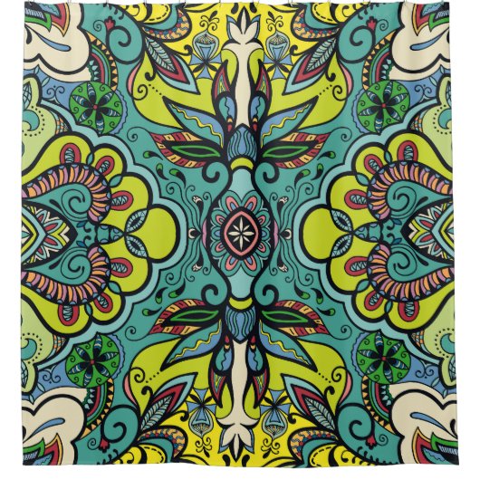 Geometrische bloemige, kleurrijke abstracte naadlo douchegordijn (Voorkant)