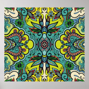 Geometrische bloemige, kleurrijke abstracte naadlo poster