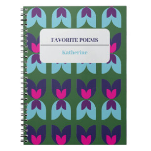 Geometrische bloemige tulp groen & marineblauw Aan Notitieboek