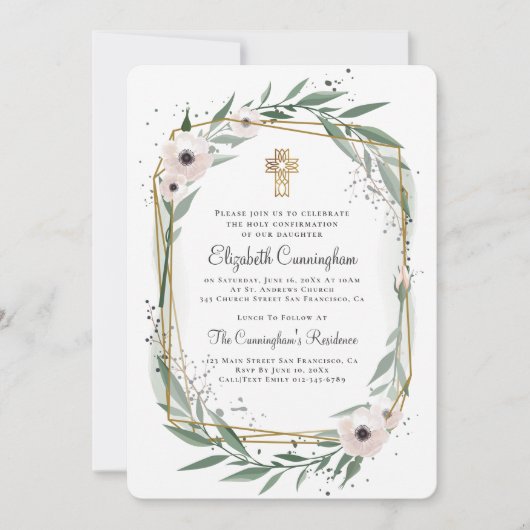 Geometrische Bloemkruis bevestiging uitnodiging (Voorkant)