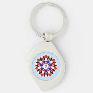 Geometrische bloemnaam Initiaal Blue Metal Sleutel Sleutelhanger