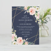 geometrische bloesse bloesse en marineschoolblauwe kaart (Staand voorkant)