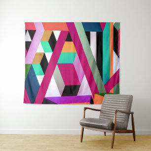 Geometrische Blok Kunst Helder Kleurrijk Trendgevo Wandkleed