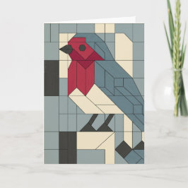 Geometrische Blok Roodborst Kerstkaart Feestdagen Kaart