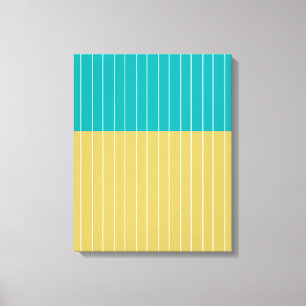 Geometrische blokken en lijnen geel blauw canvas afdruk