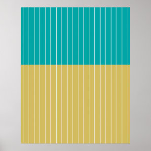 Geometrische blokken en lijnen geel blauw poster