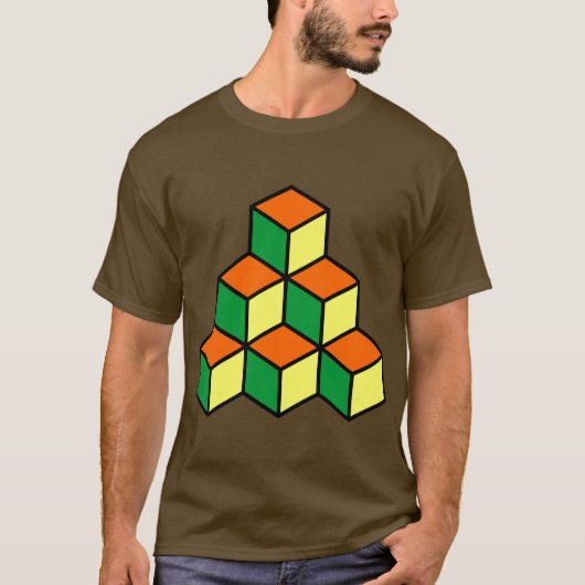 Geometrische blokken - Groen Sinaasappel en Geel T-shirt (Voorkant)