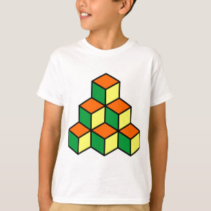 Geometrische blokken - Groen Sinaasappel en Geel T-shirt