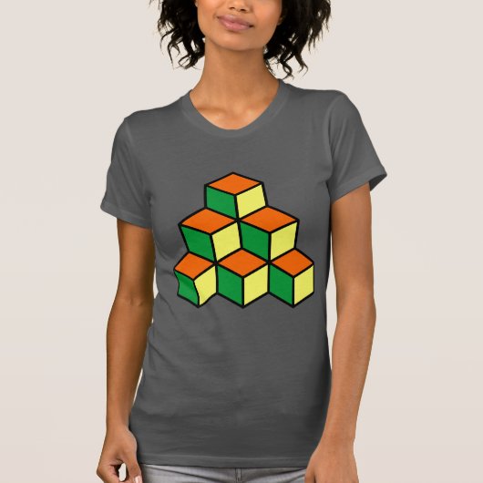 Geometrische blokken - Groen Sinaasappel en Geel T-shirt (Voorkant)