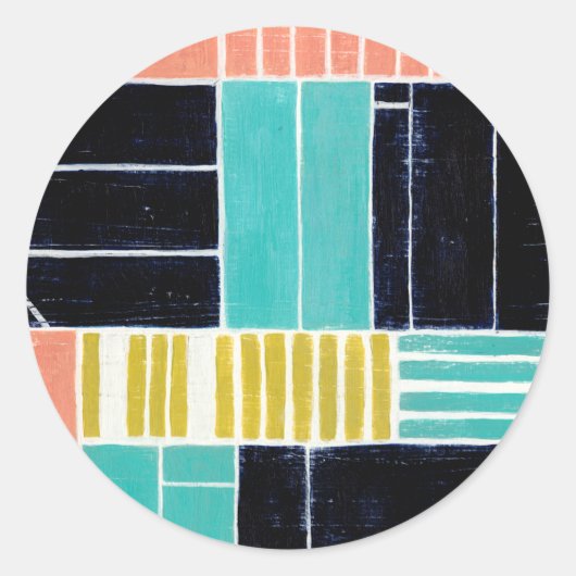 Geometrische blokken ronde sticker (Voorkant)