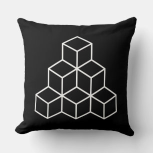 Geometrische blokken - wit op zwart kussen