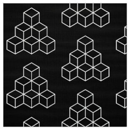 Geometrische blokken - wit op zwart stof