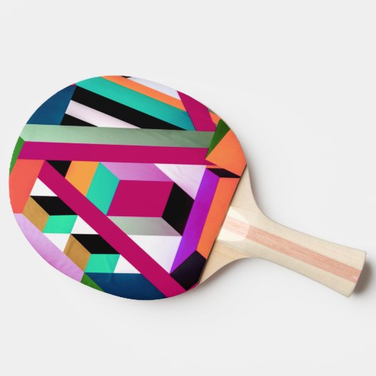 Geometrische blokkunst heldere kleurrijke rendie tafeltennisbatje (Zijkant)