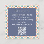 Geometrische Blue Oranje Wedding QR-code Informatiekaartje (Voorkant)