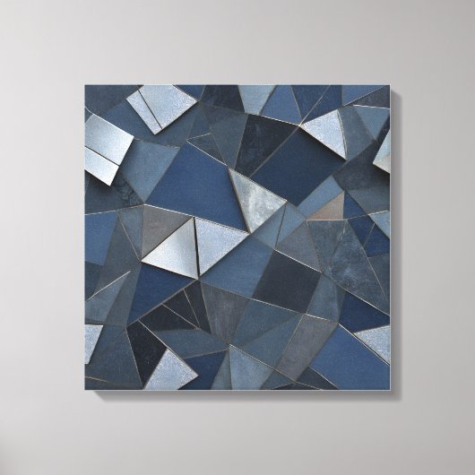 Geometrische Blues Abstracte Tegel Mozaïek Canvas Afdruk (Voorkant)