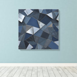 Geometrische Blues Abstracte Tegel Mozaïek Canvas Afdruk