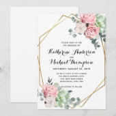 Geometrische Blush Bloemen Huwelijksuitnodiging Kaart (Voorkant / Achterkant)
