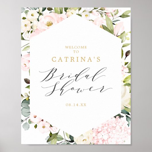 Geometrische Blush Bloemige Bruiloftsshower Welkom Poster (Voorkant)