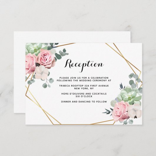 Geometrische blush Floral Reception Enclosure Card Informatiekaartje (Voorkant / Achterkant)