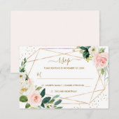 Geometrische Blush Gold Floral Gold Wedding RSVP (Voorkant / Achterkant)