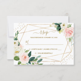 Geometrische Blush Gold Floral Gold Wedding RSVP Kaartje