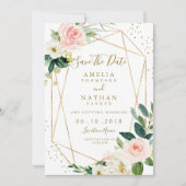 Geometrische Blush Gold Floral Save the Date Nodig (Voorkant)