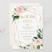 Geometrische Blush Gold Floral Save the Date Nodig (Voorkant / Achterkant)