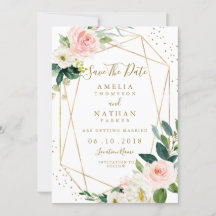 Geometrische Blush Gold Floral Save the Date Nodig
