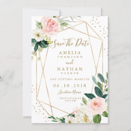 Geometrische Blush Gold Floral Save the Date Nodig