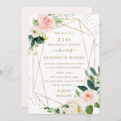 Geometrische Blush Gouden Bloemen 21e Verjaardag U Kaart (Voorkant / Achterkant)