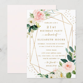 Geometrische Blush Gouden Bloemen 21e Verjaardag U Kaart
