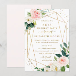 Geometrische Blush Gouden Bloemen 50e Verjaardag U Kaart