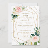 Geometrische Blush Gouden Bloemen 60e Verjaardag U Kaart (Voorkant)