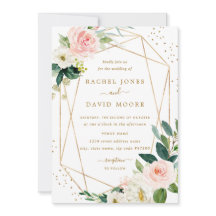 Geometrische Blush Gouden Bloemen Bruiloftsinvatie