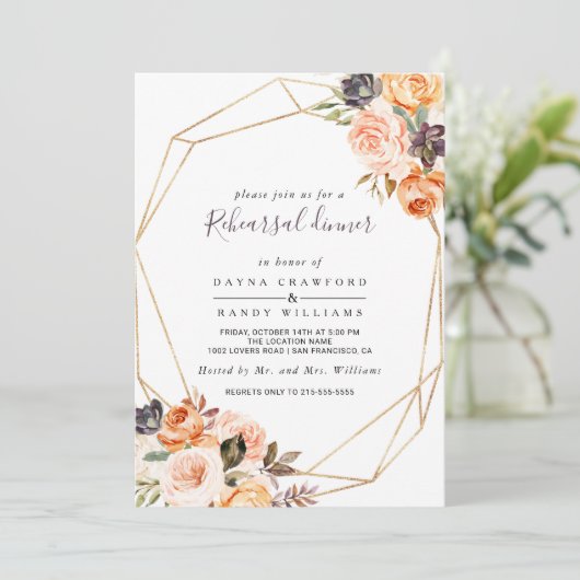 Geometrische Blush Paarse Bloemen repetitie Diner Kaart (Staand voorkant)