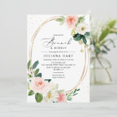 Geometrische Blush Pink Floral Brunch & Bubble Sho Kaart (Staand voorkant)