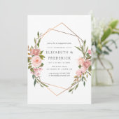 Geometrische Blush Pink & Roos Gold Engagement Par Kaart (Staand voorkant)