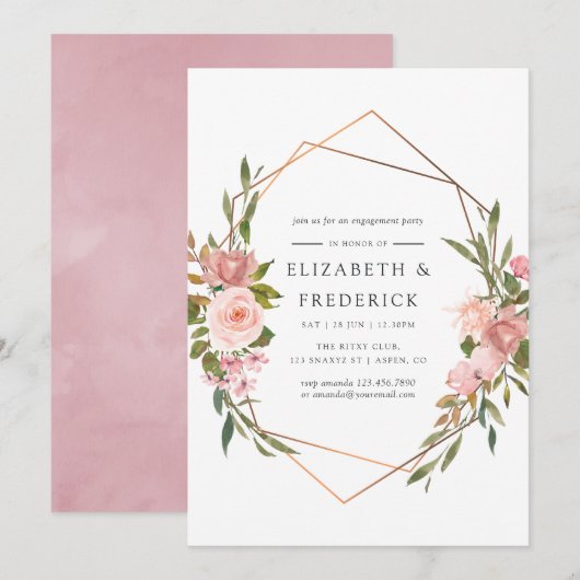 Geometrische Blush Pink & Roos Gold Engagement Par Kaart (Voorkant / Achterkant)