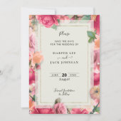 Geometrische Blush Roze Bloemen Bruiloft Save The Date (Voorkant)