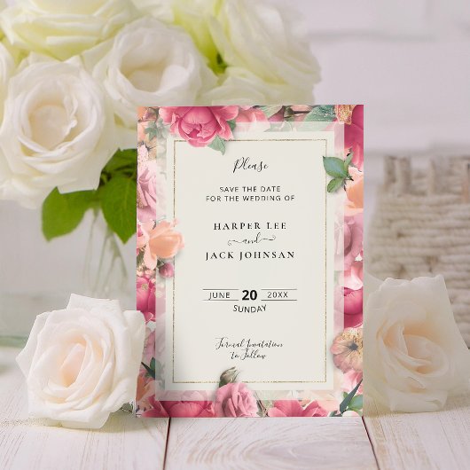 Geometrische Blush Roze Bloemen Bruiloft Save The Date