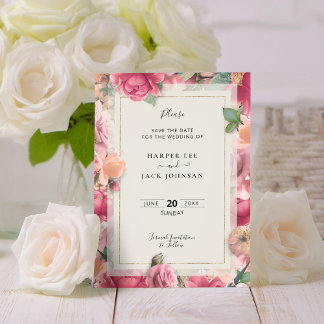 Geometrische Blush Roze Bloemen Bruiloft Save The Save The Date