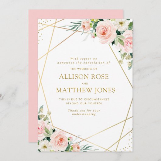Geometrische blush roze bloemen geannuleerd trouwk kaart (Voorkant / Achterkant)