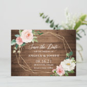Geometrische blush roze Floral Rustic Wood Weddens Save The Date (Staand voorkant)