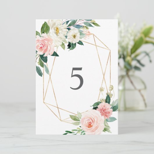 Geometrische Blush Table Number kaarten (Staand voorkant)