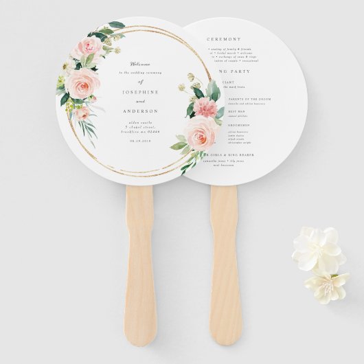 Geometrische Blush Wedding Program Fan Handwaaier (Voorkant en achterkant)