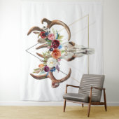 Geometrische boho bloemenstier schedel wandkleed (In situ)