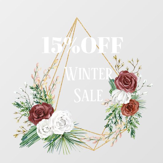 geometrische boho bordeauxrode bloemenkrans winter raamsticker (Vel)