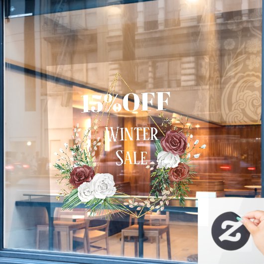 geometrische boho bordeauxrode bloemenkrans winter raamsticker (Cafe Raam)