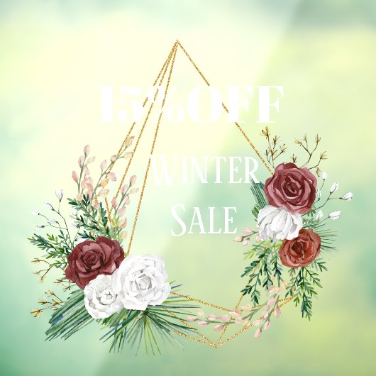 geometrische boho bordeauxrode bloemenkrans winter raamsticker (Vel 3)